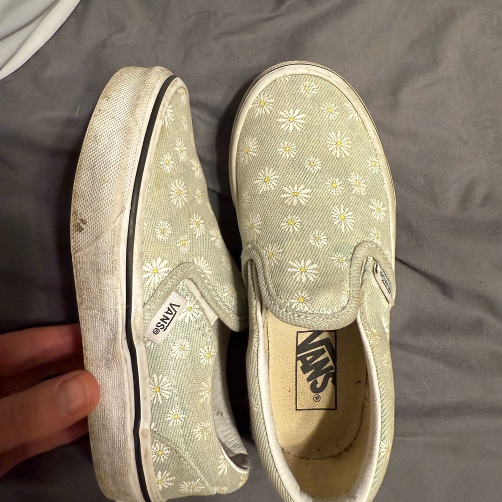Vans Kids Slip-On Shoes - Green with Daisy Print
